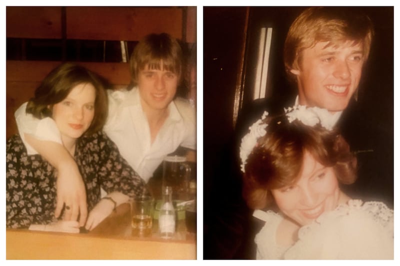 Bernie and John Rodgers at the National ballroom in Kilburn, London, in the late 1970s (left) and on their wedding day in 1981