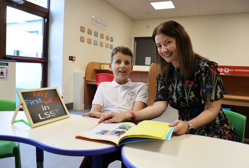 Pupil Jonathan Montgomery (11) and Vivienne Wynne, principal of the Libermann Spiritan School Templeogue, Dublin. Photograph: Nick Bradshaw 