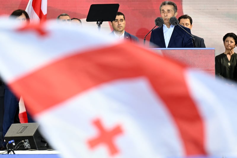 The ruling Georgian Dream party’s founder, Bidzina Ivanishvili, addresses  a rally in Tbilisi on April 29th.  Photograph: Vano Shlamovvia/AFP  Getty Images