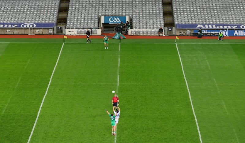 Leinster’s Ronan Jones and Connacht's Barry McNulty of Connacht contest the throw-in during the Interprovincial Series semi-final last October. Photograph: James Crombie/Inpho