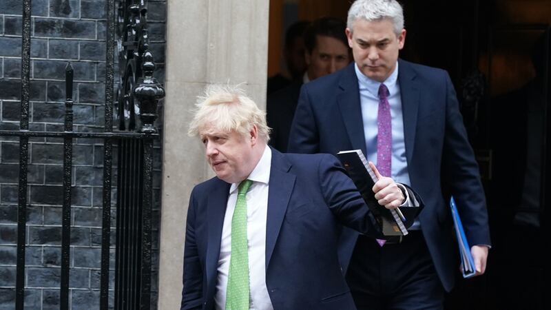 British prime minister Boris Johnson leaves Downing Street to update MPs on the latest developments regarding Ukraine. Photograph: Stefan Rousseau/PA