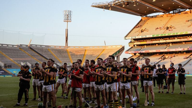 The Kilkenny team applauding their captain during his speech at  Croke Park after the Leinster  senior championship final. Photograph: Brian Reilly-Troy/Inpho