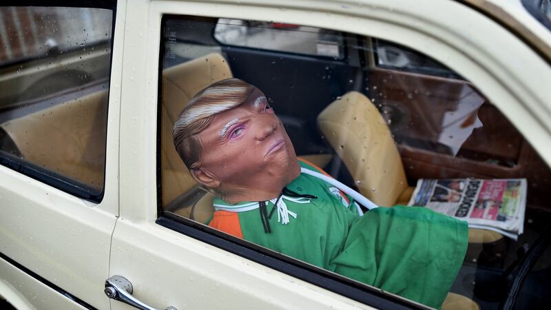 A dummy of Donald Trump sits in a parked car as  Doonbeg prepares for the visit of the US president. Photograph: Charles McQuillan/Getty Images