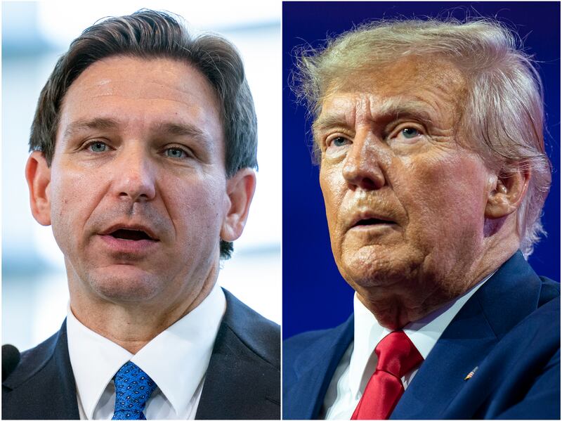 Florida governor Ron DeSantis and former US president Donald Trump. Photograph: Alex Brandon/AP