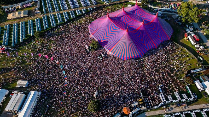 03/09/2023. The crowd trying to get in to see the Wolfe Tones at the Electric Arena stage at the Electric Picnic. Photograph: Electric Picnic instagram