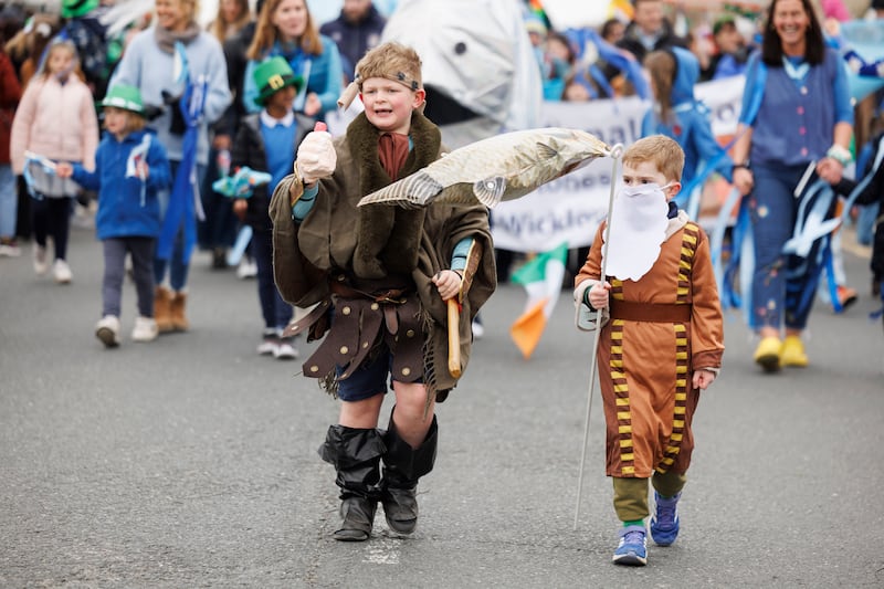 Oscar & Harry of St Patrick's National School pictured at the Greystones St Patyrick's Day parade. 
Photograph: Andres Poveda