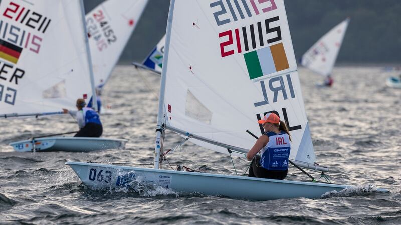 Ireland’s Aoife Hopkins from Howth Yacht Club competes in the Laser Radial Gold fleet at the Hempel Sailing World Championships 2018 at Aarhus, Denmark. Photograph: David Branigan/Oceansport