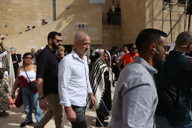 Netanyahu supporters want Shin Bet director Ronen Bar, centre, to resign. Photograph: Abir Sultan/EPA