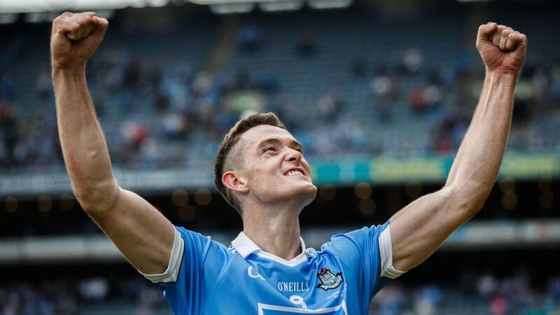 Brian Fenton celebrates Dublin’s All-Ireland SFC win over Tyrone last September. Photograph: Tommy Dickson/Inpho