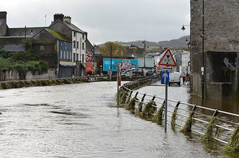 Road closures were in place and some public transport services were cancelled in Newry as a result of the heavy flooding. Photograph: Arthur Allison/PacemakerPress