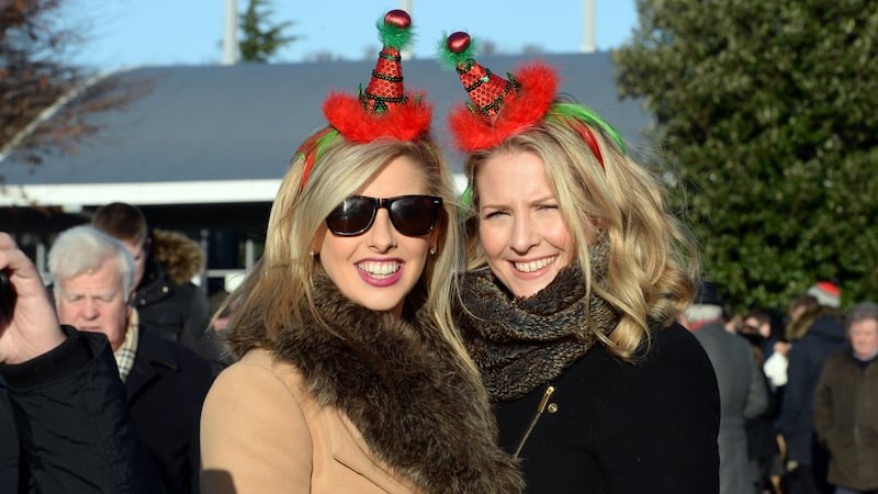 Rachel and Aoife Wallace from Stillorgan  at the Leopardstown races. Photograph: Cyril Byrne/The Irish Times