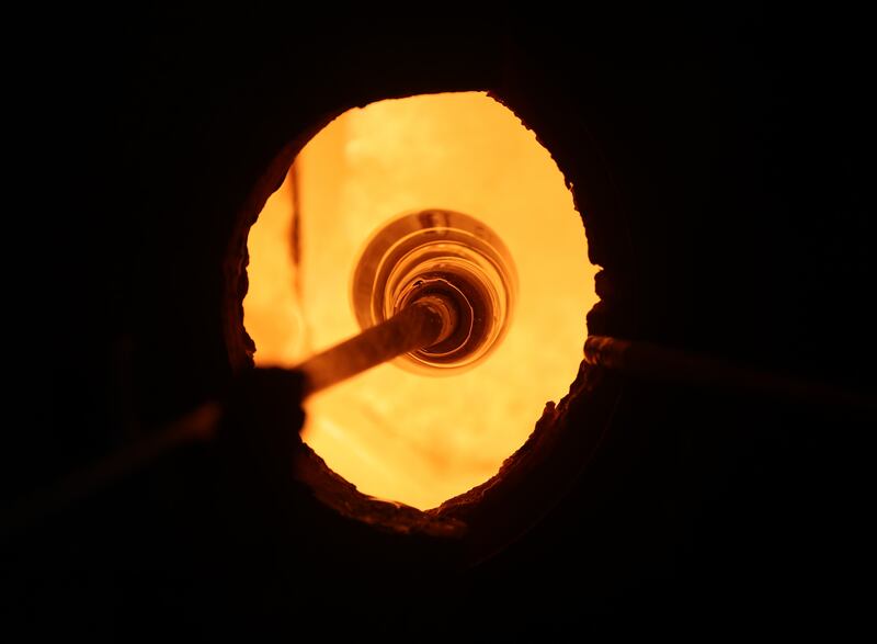 A look inside the furnace at Jerpoint Glass Studio. 