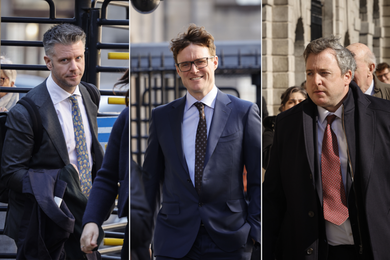 Web Summit case: Daire Hickey, Paddy Cosgrave and David Kelly arriving to the High Court on Tuesday. Photographs: Alan Betson