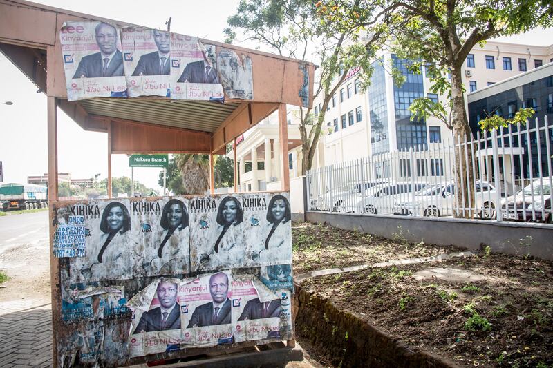 Election posters in Nakuru County, Kenya, where the newly elected governor and senator are both women. Photograph: Sally Hayden.