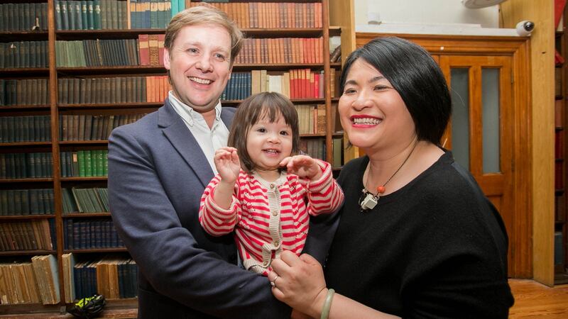 Green Party councillor Hazel Chu with her husband, Green Party councillor Patrick Costello, and their daughter Alex. Photograph: Gareth Chaney Collins