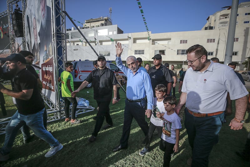 Yahya Sinwar at a rally in Gaza in 2022. Photograph: Mohammed Saber/EPA