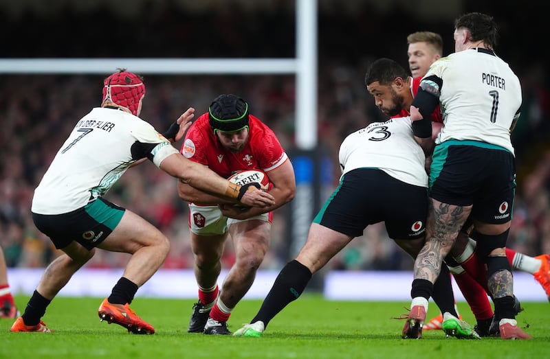 Wales' Nicky Smith tackled by Ireland's Josh van der Flier. Photograph: David Davies/PA