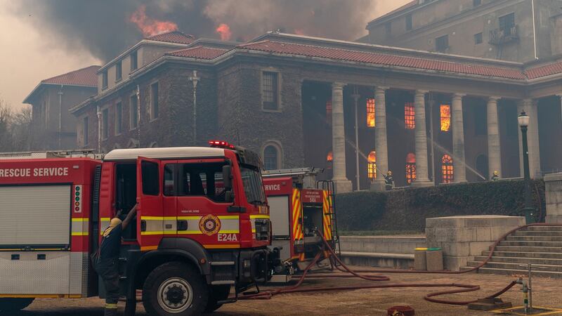 Fire fighters battle a blaze that destroyed the nearly 200-year-old Jagger Library on the University of Cape Town. Photograph: Nic Bothma/EPA