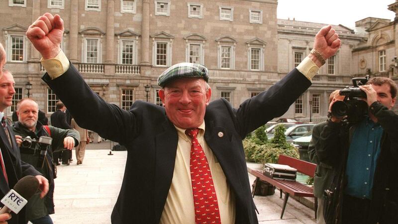 Jackie Healy-Rae arrives at Leinster House to take up his seat. Breaking from Fianna Fáil prior to the 1997 election the Kerryman surprised the party when he stated his intention to run in the election as an Independent candidate. Photograph: Peter Thursfield/The Irish Times