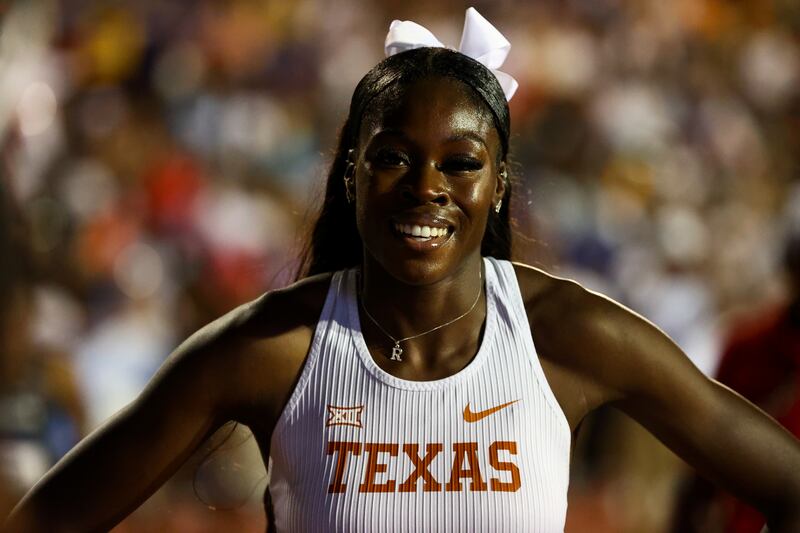 A smiling Rhasidat Adeleke after the NCAA 400m semi-final in Thursday. Photograph: Jamie Schwaberow/NCAA Photos via Getty Images