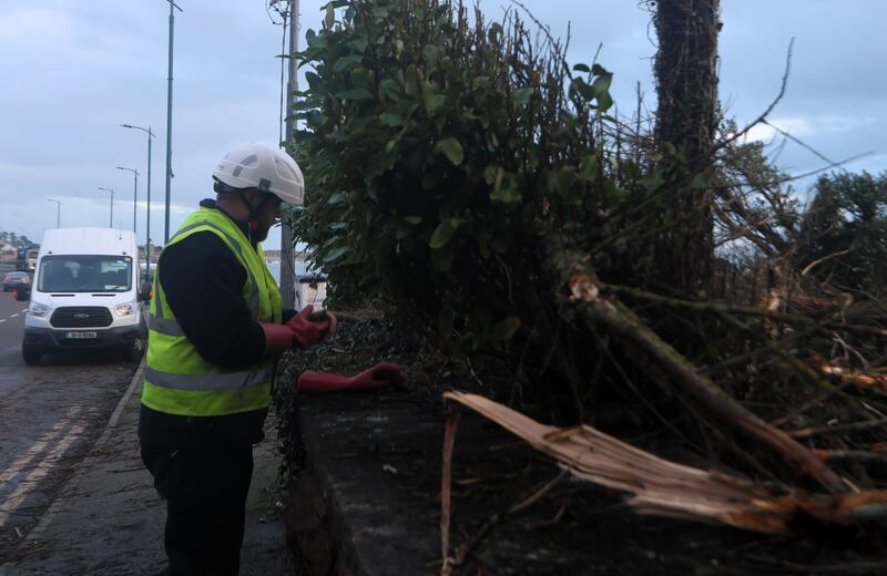 ESB Networks operator Richard Jefferies repairs broken electricity wires in Spiddal, Co Galway. Photograph: Ronan McGreevy