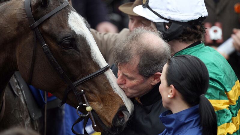 JP McManus celebrates Synchronised’s victory in the 2012 Cheltenham Gold Cup. Photograph: Dan Sheridan/Inpho