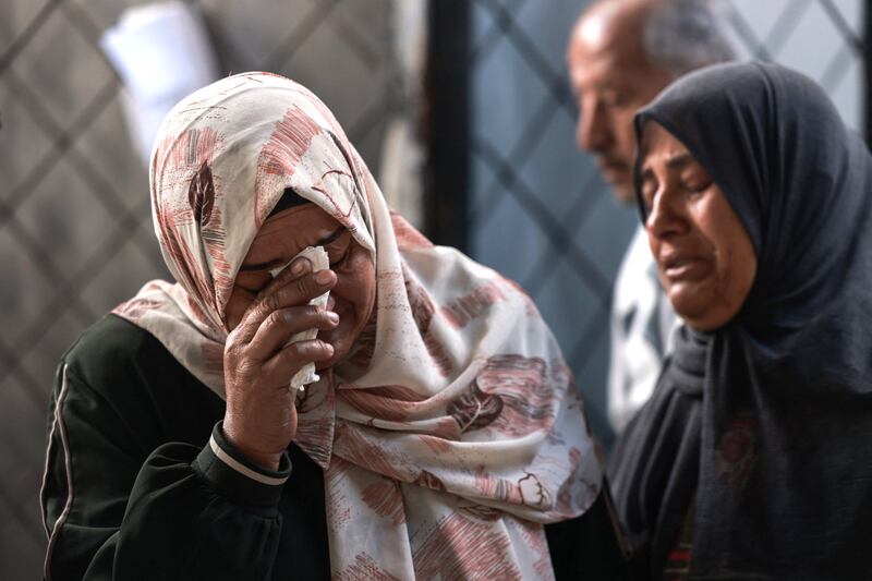 Palestinians at al Najar hospital in Rafah mourn relatives killed during  Israeli bombardment of the Gaza Strip. Photograph: AFP/Getty 