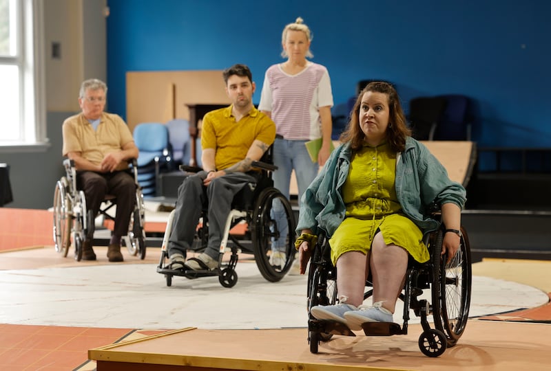 Peter Kearns as Dermot, Eric Fitzgerald as Martin, Julie Sharkey playing Josie and others and Sorcha Curley playing Ursula and Sarah during rehearsals. Photograph: Alan Betson/The Irish Times

