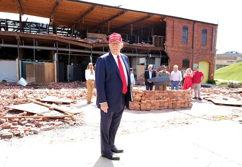 Donald Trump on a campaign visit to Valdosta, Georgia,  in the aftermath of Hurricane Helene, which struck in late September of this year. Photograph: Doug Mills/New York Times
                      