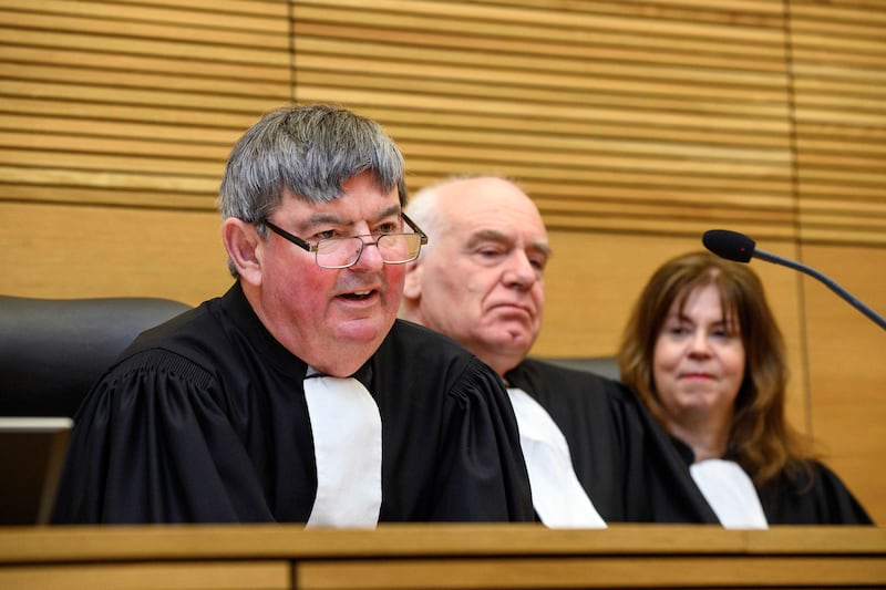 George Birmingham with fellow justices Patrick McCarthy and Una Ní Raifeartaigh at Birmingham's last sitting at Cork court. Photograph: Daragh Mc Sweeney/Provision