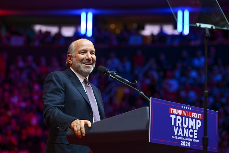 Wall Street financier Howard Lutnick speaks at Donald Trump’s rally at Madison Square Garden in October 2024. Photograph: The New York Times
                      