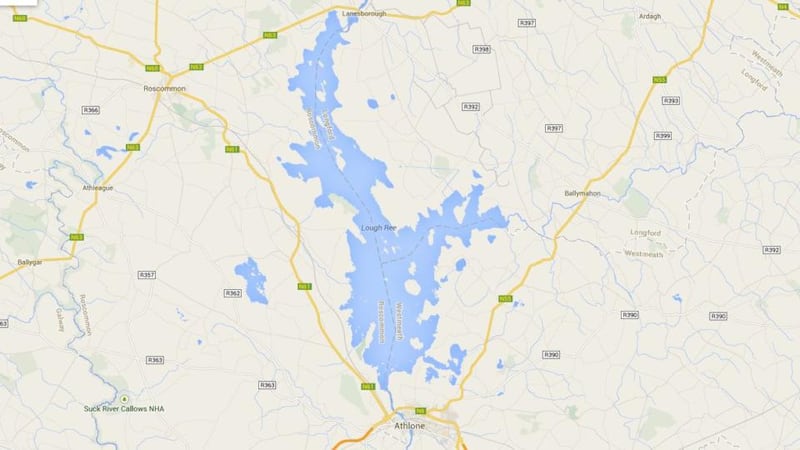 The fishing boat capsized on Lough Ree, bordering Counties Roscommon,  Longford and Westmeath, yesterday. Photograph: Google Maps