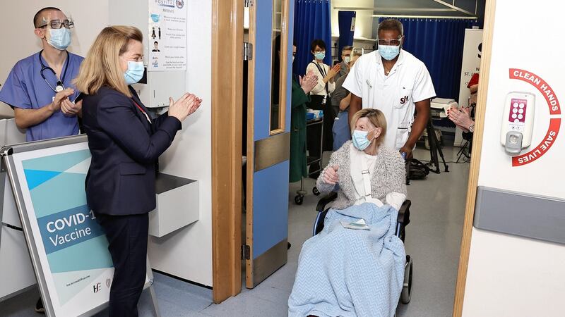 Annie Lynch at St James’s Hospital in Dublin, Ireland. Photograph: Marc O’Sullivan/EPA/Pool