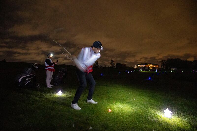 Thomas Hynes hitting a tee shot at Castleknock in Dublin. Photograph: Tom Honan