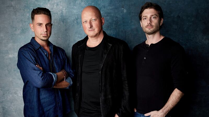 Wade Robson, Leaving Neverland director  Dan Reed and James Safechuck. Photograph: Taylor Jewell/Invision/AP