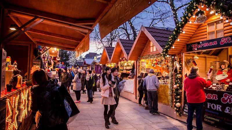 Shoppers browing at the Belfast Christmas Market.