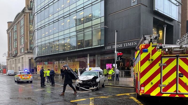 The crash caused at The Irish Times building caused considerable traffic disruption. Photograph: Andrew Betson