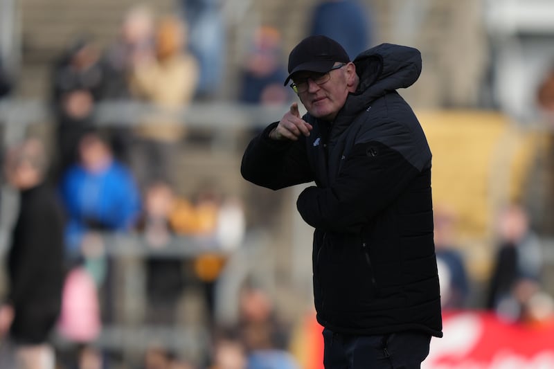 Clare manager Brian Lohan points to the scoreboard during his side's loss to Wexford. Photograph: James Lawlor/Inpho