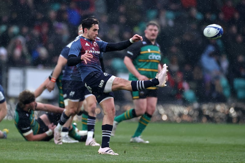 Joey Carbery of Munster during the Heineken Cup Champions Cup match between Northampton Saints and Munster at cinch Franklin's Gardens Stadium on Sunday. Photograph: David Rogers/Getty Images