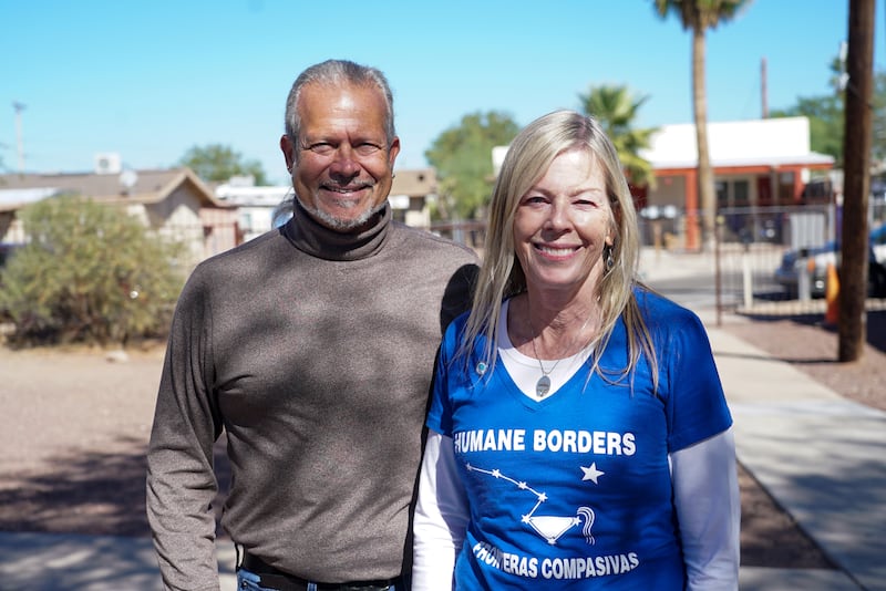 David Kugler-Sarando and Laurie Cantillo of Humane Borders, an NGO that leaves water out for unauthorised immigrants in Tuscon, Arizona. Photograph: Enda O'Dowd