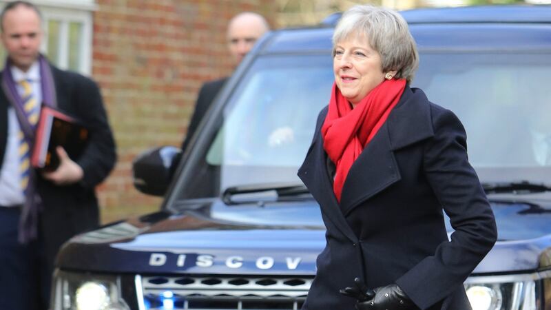 British Prime Minister Theresa May arriving in Stormont on Monday. Photograph: EPA/Paul McErlane