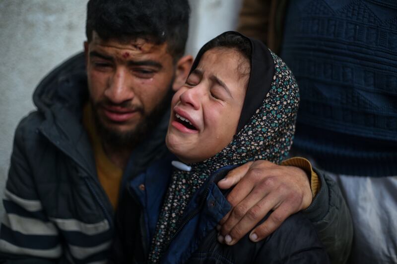 Palestinians in Rafah mourning the victims of an Israeli air strike on Tuesday. Photograph: Ahmad Hasaballah/Getty Images