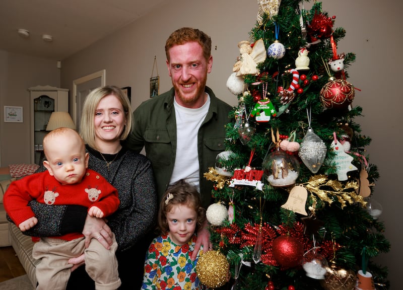 Matthew and Lindsay Ace with their four-year-old daughter Aine and 14-month-old son Iarla at their family home in Castlecaulfield near Dungannon, Co Tyrone. Photograph: PA Wire