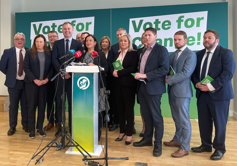 Sinn Féin leader Mary Lou McDonald and her frontbench team make a pitch to the electorate with five days to go before polling day on November 29th at CHQ Dublin. Photograph: Gráinne Ní Aodha/PA Wire