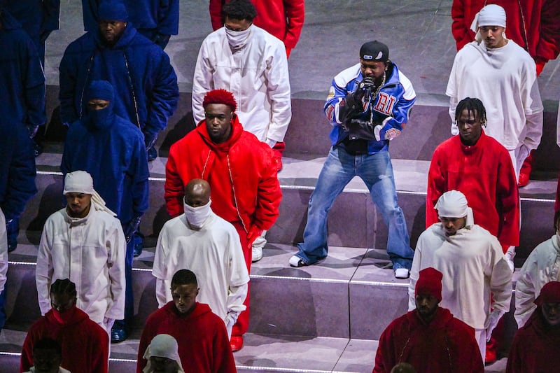 Kendrick Lamar performs during the Super Bowl half-time show. Photograph: PA