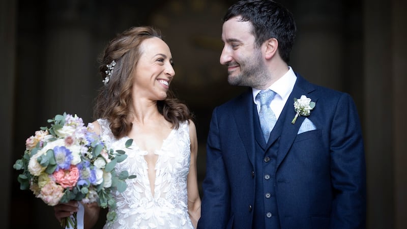 Bride and groom: Elaine Anderson and Joe Czucha at City Hall, Dublin. Photograph: Tom Honan