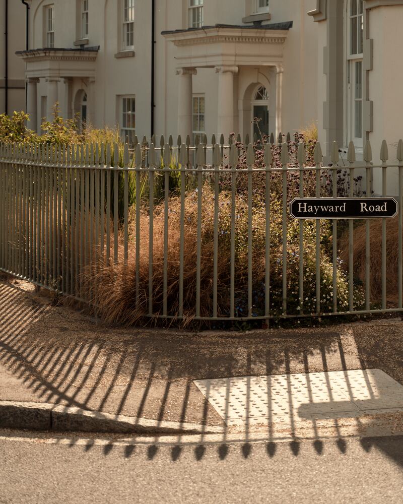 A small fenced yard in Poundbury. Photograph: Francesca Jones/The New York Times