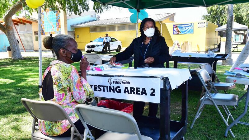 A Covid vaccination and testing site  in Los Angeles: more than 82 million cases have been reported in the US since the pandemic began. Photograph: Frederic J Brown/AFP