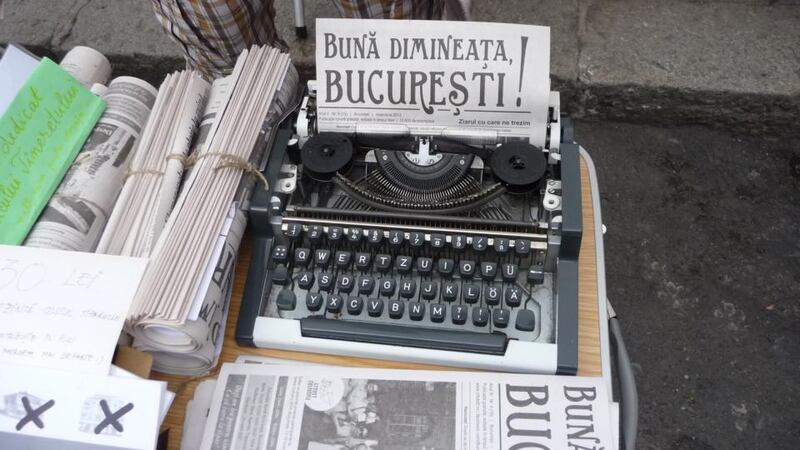 A typewriter at a Bucharest market. Portable typewriters were illegal under Ceausescu’s regime