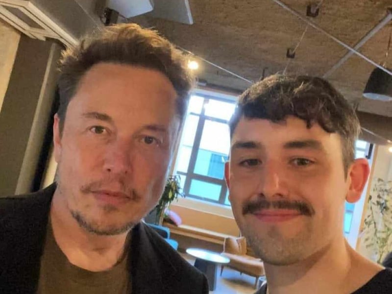 Billionaire owner of X and Tesla, and Trump ally, Elon Musk pictured with Barry O'Driscoll from Co Cork